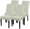 SearchI Dining Room Chair Covers Set of 4, Stretch Printed Parsons Chair Slipcovers Removable Washable Kitchen Chair Protector Cover for Dining Room, Hotel, Ceremony (Green Linen-Look Print)