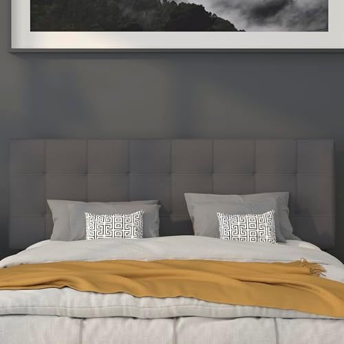 BizChair Quilted Tufted Queen Size Headboard in Dark Gray Fabric