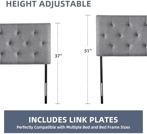 Linen Headboard King Size, Adjustable Height Headboard 37-51 in, Light Gray