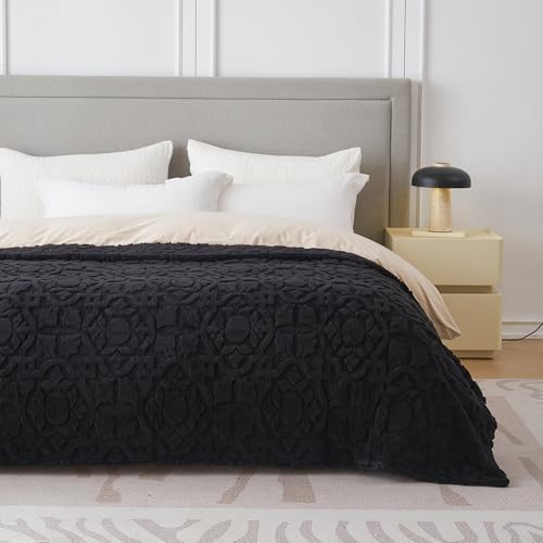 Home Fleece Throw Blanket for Couch, Bed, TV, Party, and Gift - 3D Jacquard Decorative Blankets - Cozy Soft Lightweight Fuzzy Flannel Blanket, All Seasons, 50x70 Inches, Light Black