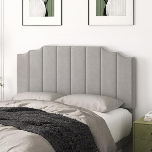 Befurtori Queen Size Headboard Only, Velvet Wall Mount Headboard Light Gray