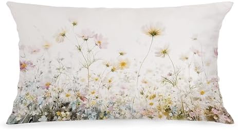 Farmhouse Rustic Daisy Floral Pillow Cover 12x20,Cottagecore Botanical Wildflower Field Decorative Lumbar Pillow Cover for Couch Bed Home Living Room Bedroom