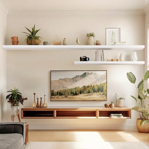 Amada 47 Inch Floating Shelves with Invisible Brackets, Set of 2, White