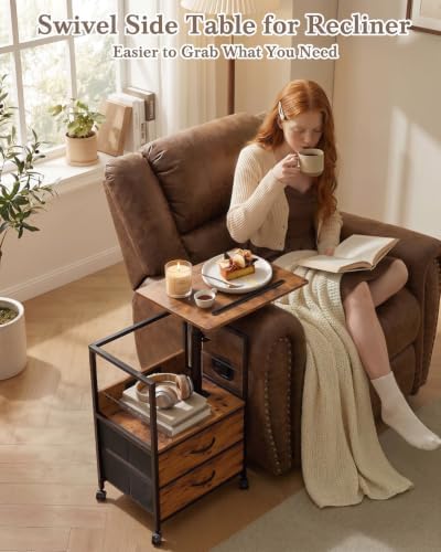 Faesun Night Stand with Charging Station & Swivel Top, Brown