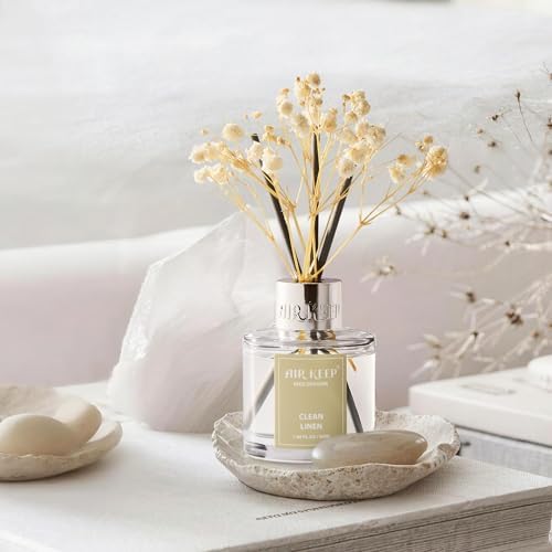 Airkeep Reed Diffuser Set,1.69 fl oz (50 ml) - Clean Linen Oil Diffusers with 8 Reed Sticks,Home Fragrance Reed Diffuser for Bathroom Shelf Decor