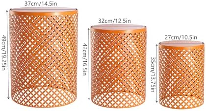 Metal Frame Accent Table,Cylindrical Outdoor Side Table,Decorative Garden Stool,Set of 3 Nesting Side Table,Modern Decorative Garden Stool for Patio Balconies Cafes Parks (3, Orange)