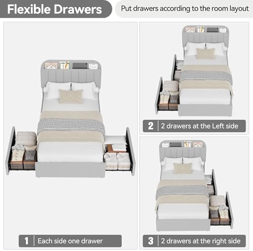 GarveeHome TwinXL Bed Frame, Platform Bed with Storage Headboard & Drawers