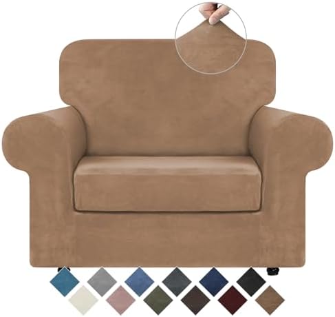 WEERRW Velvet Stretch 2 Pieces Chair Sofa Slipcovers Washable, Light Brown