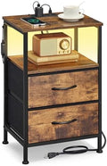 SONGMICS Nightstand with Charging Station, 2 Fabric Drawers