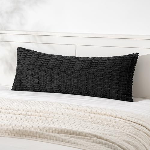 MIULEE Lumbar Corduroy Throw Pillow Cover for Bed 14x36 Black Pack of 1