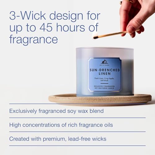 Bath & Body Works 3-Wick Candle, Sun-Drenched Linen, Soy Wax Blend