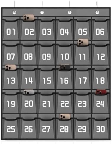 Loghot 30 Numbered Pockets Classroom Pocket Chart for Cell Phone Holder