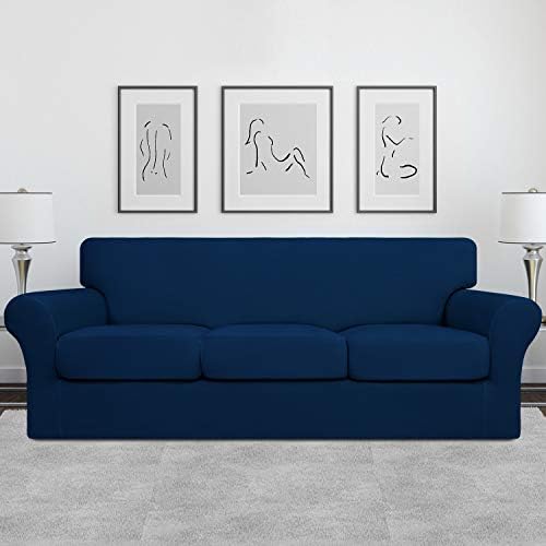Easy-Going 4 Pieces Stretch Sofa Cover for 3 Cushion Couch Washable