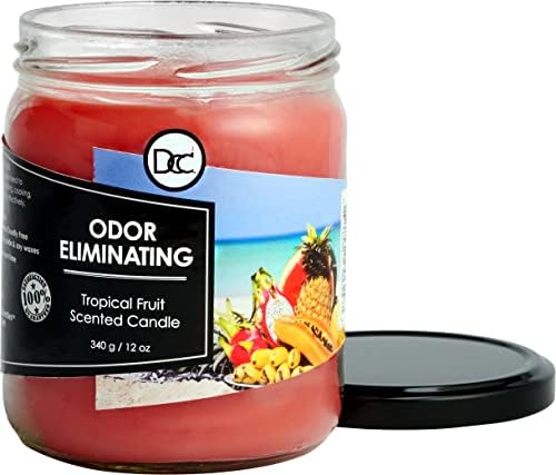Tropical Fruit Odor Eliminating Highly Fragranced Candle - Eliminates 95% of Pet, Smoke, Food, and Other Smells Quickly - Up to 80 Hour Burn time - 12 Ounce Premium Soy Blend