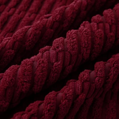2 Pack Corduroy Decorative Throw Pillow with Inserts, 18x18 Inch Soft Boho Throw Pillow, Square Striped Throw Pillows for Couch, Bed, Sofa Decor (Burgundy)