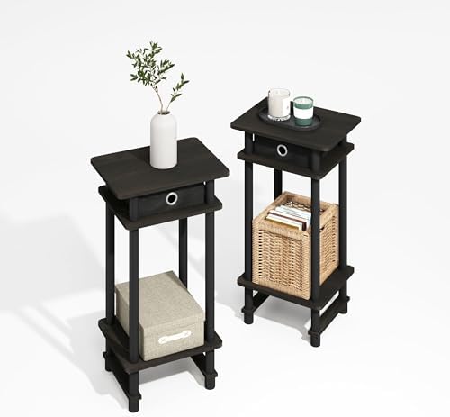 Furinno Modern Toolless 3-Tier Compact Side Table Set of 2, Black Espresso