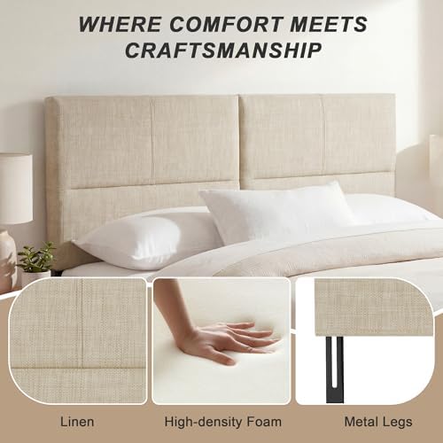 HAOBO Home Upholstered King Headboard Only, Modern Line Panel Oatmeal