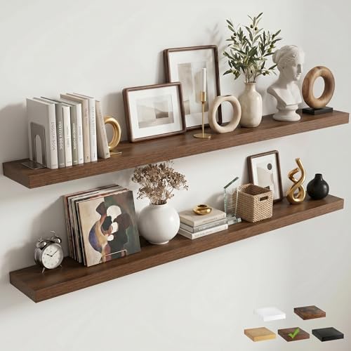 72 Inch Floating Shelves for Wall, 8"D Wood Storage Shelves, Walnut Finish