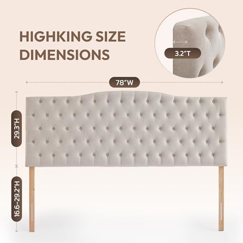 Iroomy Upholstered King Headboard, Button Tufted Headboard with Adjustable Height and Solid Wood Leg, Linen Padded Headboards for King Size Bed, Modern Head Board, High King Beige
