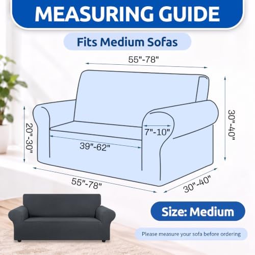 KEKUOU Stretch Loveseat Couch Cover, 2 Cushion Couch Slipcover,Charcoal