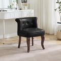 WUTUTUEE Leather Vanity Chair with Back, Tufted Upholstered Vanity Stool with Solid Wood Legs, Mid Century Small Makeup Chair for Vanity, Accent Chair for Bedroom, Living Room, Black