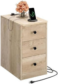 LIKIMIO Nightstand with Charging Station, 3 Drawers Modern for Bedroom