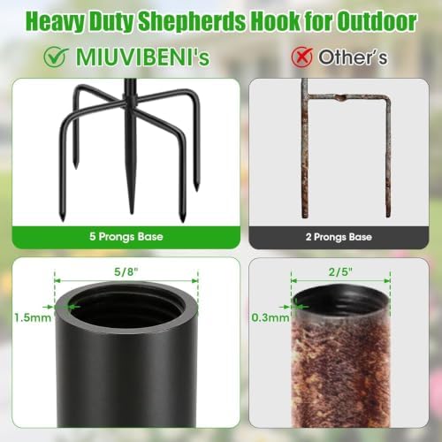 95 Inch Double Shepherds Hooks for Outdoor, Heavy Duty Bird Feeder Pole with 5 Prongs Base for Hanging Lantern, Hummingbird Feeder, Lightweight Plant, Shepherds Hook for Bird Feeders for Outside