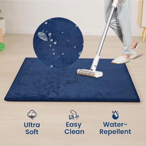 Huloo Sleep Baby Play Mat for Floor,1.3" Thick Memory Foam Tummy Time Mat,Soft Coral Velvet Nursery Rug,Extra Large Non Slip Crawling Mats for Living Room(Dark Blue)