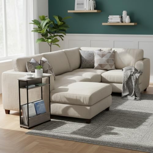 YEAKOO Narrow Side Table with Storage Shelf, 3-Tier Slim End Table
