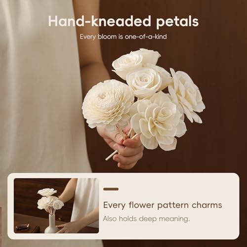 Flower Diffuser, Reed Diffuser Flowers, Sola Wood Flowers, Natural Material Reed Flower, with 8 Pcs Diffuser Rattan,2-3.5 Inches (Intangible Cultural Heritage Series - Garden)