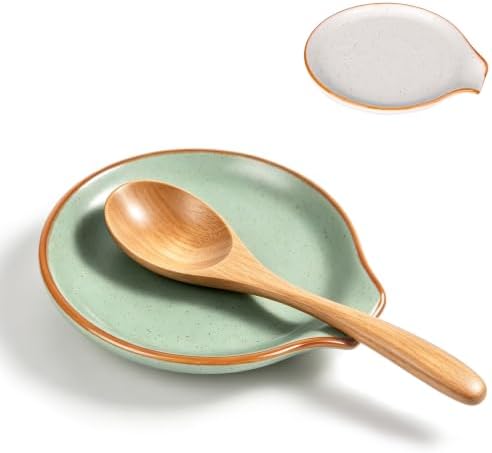 Ceramic Spoon Rest Holder for Stove Top Kitchen Counter,5" (Sage)