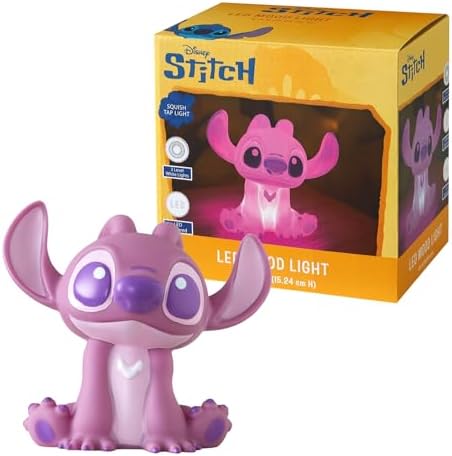 Idea Nuova Disney Stitch Angel Squishy Night Light 6" LED Soft Mood Lamp for Decor, Kids Bedrooms, Collectors & Gift Giving
