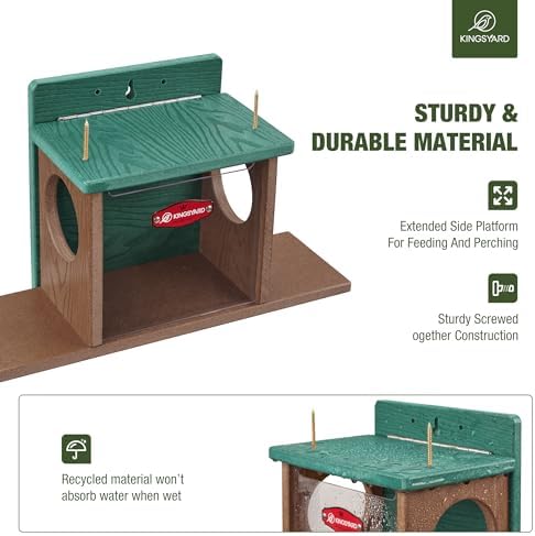 Kingsyard Squirrel Feeder Box for Outside, Recycled Plastic Squirrel Feeder Box with Corn Cob Holders, Easy to Refill & Clean, Weather-Proof Roof (Green)