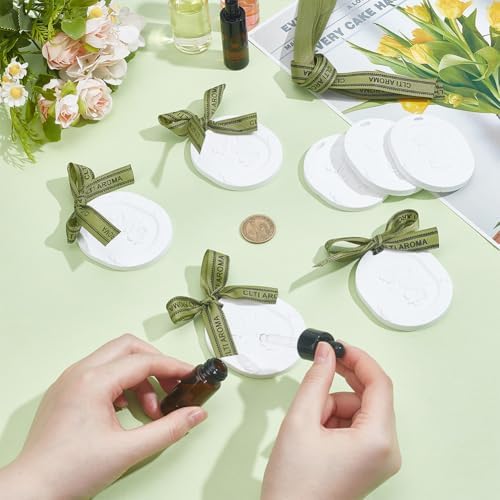 INFUNLY 8 Pcs Scented Plaster Hanging Ornaments, White Rose Embossed Aroma Pendants, 4 Assorted Fragrances, Non-Electric Car Home Office Decor Gift, 2.6x3x0.3 in