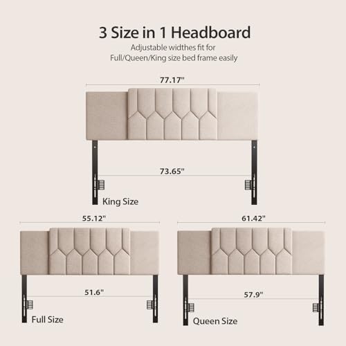 Upholstered Headboard Full/Queen/King Size，Adjustable Height & Width, Beige