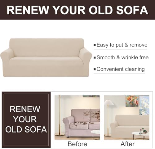 U-NICE HOME Loveseat Cover Stretch Couch Cover Sofa Slipcover, Beige