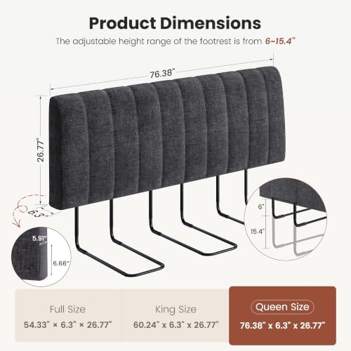 6.3" Upholstered Headboard for Queen Size Bed, Soft Chenille Fabric, Grey