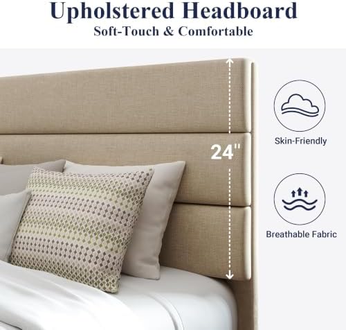 Allewie Cal King Size Platform Bed Frame with Fabric Upholstered Headboard
