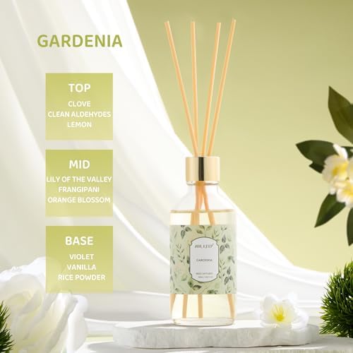 Airkeep Reed Diffuser Oil Set with Reed Sticks, Gardenia Aromatherapy Oil Scent Diffuser for Home Office Bathroom Decoration Perfume and Gifts 3.38 oz/100ml