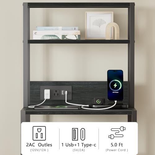 Furnulem Night Stand, Tall Nightstand with Charging Station for Bedroom