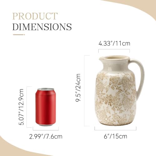 Ceramic Vintage Vase Flower Decorative Vase Chinoiserie Decor Rustic Farmhouse Retro Floral Vases for Table Bookshelf Mantel Kitchen Living Room Office - 9.5" Brown