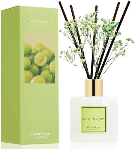 COCORRÍNA Reed Diffuser - Green Grape 6.7 fl oz Reed Diffuser with Sticks, Home Bedrrom Bathroom Shelf Decor