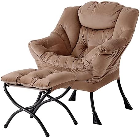 Welnow Lazy Chair with Ottoman, Reading Chair with Footrest, Light Brown
