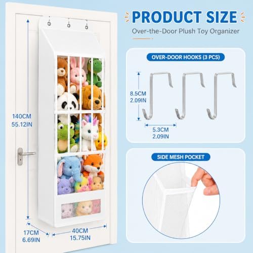 Over the Door Stuffed Animal Storage Organizer with 4 Mesh Pockets