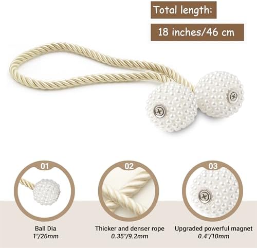 Hion Magnetic Curtain Tiebacks Beige 6pcs, Curtain Holdbacks Hooks Holders