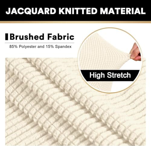 PrinceDeco Stretch Sofa Cover Slipcover 1-Piece, Spandex Jacquard Fabric Universal Couch Cover for 3 Cushion, Washable Non Slip Sofa Cover, Pet Friendly (Large Sofa 90"-100",Biscotti Beige)