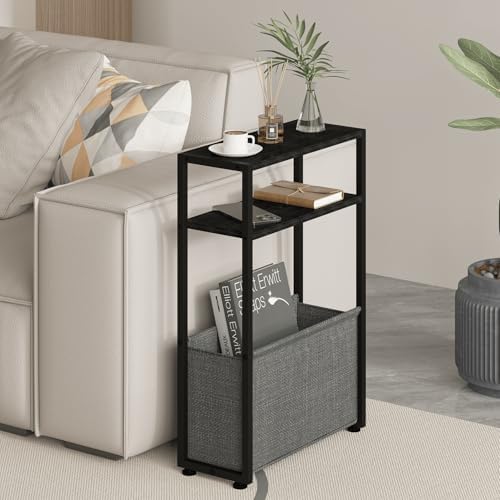 Leomonio Narrow Side Table, Slim Night Stand with Magazine Rack