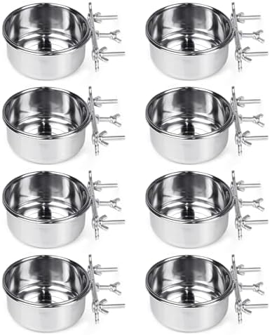 Tfwadmx 8 Pcs Bird Feeding Dish Cups,Parrot Food Bowl Clamp Holder Coop Cup Bird Cage Water Bowl for Parakeet African Greys Conure Cockatiels Lovebird Budgie Chinchilla