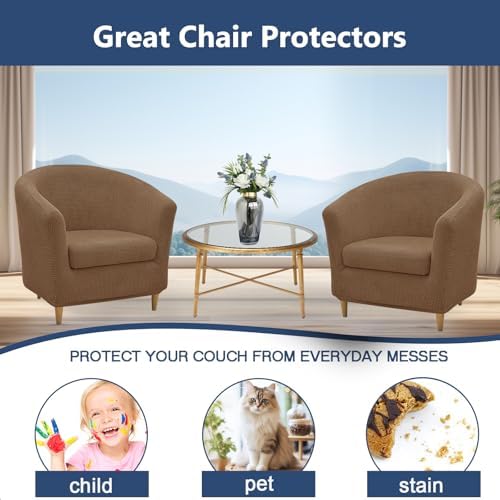 NILUOH Club Chair Slipcover 2-Piece Stretch Barrel Chair Covers Jacquard Tub Chair Slipcovers Soft Armchair Sofa Covers for Living Room