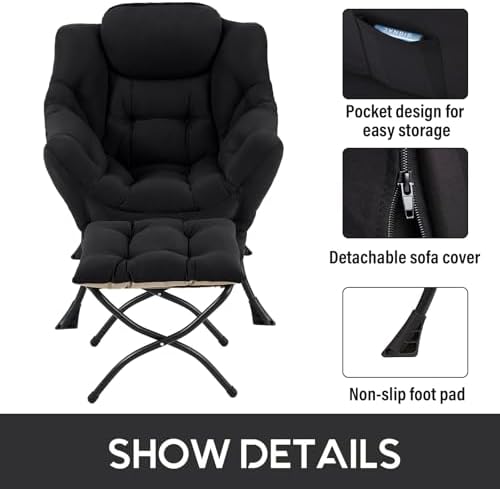 LITA Lazy Chair with Ottoman, Comfy Accent Reading Chair